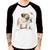 Camiseta Raglan Cachorro Buldogue Inglês Manga 3/4 - Foca na Moda Branco, Preto