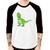 Camiseta Raglan Dinossauro Manga 3/4 - Foca na Moda Branco, Preto