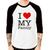 Camiseta Raglan I Love My Family Manga 3/4 - Foca na Moda Branco, Preto