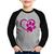 Camiseta Raglan Infantil Coração Patinha Rosa Manga Longa - Foca na Moda Cinza, Preto