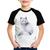 Camiseta Raglan Infantil Raposa Arte - Foca na Moda Branco, Preto