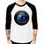 Camiseta Raglan Lente Câmera Manga 3/4 - Foca na Moda Branco, Preto