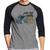 Camiseta Raglan My First Car Was A Motorcycle Manga 3/4 - Foca na Moda Cinza, Preto