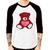 Camiseta Raglan Urso Mosaico Manga 3/4 - Foca na Moda Branco, Preto