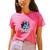 Camiseta T-shirt Feminina Algodão Premium Flor Fogo Blusinha Plus Size Rosa