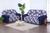 Capa Protetora de Sofá Kit 2 e 3 Lugares com 21 Elásticos Retrô Tamanho King Malha Gel Mista Estampada 6 Flores Bege e Azul Escuro