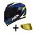 Capacete Asx Axxis Eagle Street Brilho Pto/Az/Am + Viseira Dourada