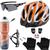 Capacete Bike Ciclismo + Garrafa Térmica + Suporte + Sinalizador + Óculos + Par De Luvas Laranja, Branco deko