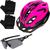 Capacete Bike Ciclismo Mtb Com Sinalizador De Led + Óculos Esporte + Par De Luvas Rosa deko top