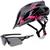 Capacete Bike Tsw Ciclismo Mtb Com Sinalizador De Led Leve E Resistente + Óculos Esporte Rosa, Preto tsw