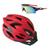Capacete Ciclismo Bike Bicicleta C/ Luz Led Elleven + Óculos Esportivo Espelhado Vermelho