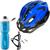 Capacete Ciclismo Com Sinalizador De Led Inn Mould Bike Mtb + Garrafa Térmica + Suporte Azul