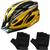Capacete Ciclismo Com Sinalizador De Led Leve E Resistente Bicicleta Adulto Bike + Par de Luvas 1 amarelo gts, 1 par luvas