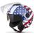 Capacete Moto Aberto Brasil ou Estados Unidos USA Com Viseira Cristal + Óculos Fumê + Forro Remível Pro Tork New Atomic Nações Brilhante VERMELHO - AZUL