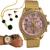 Carregando dados Avantpro... Relógio Feminino Original Luxo + Brincos Colar Folheados Dourado/Rosa