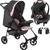 Carrinho de Bebê Romano Travel System Galzerano Onix com Bebê Conforto Preto e Rosa ESTAMPADO