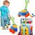 Carrinho Educativo De Puxar Brinquedo Infantil Com Blocos Azul