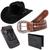 Chapéu country americano + bainha couro celular capa + carteira e cinto Kit preto, Capa preta