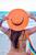 Chapéu Paris feminino de praia piscina campo Celulose com faixa Preta de palha Laranja