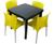 Conjunto 1 Mesa Quadrada E 4 Cadeiras Com Pés De Alumínio Preto e amarelo