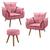 Conjunto 2 Poltronas Decorativas Opala e 1 Puff Redondo Pés Palito Suede ANF Store Rosa