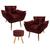 Conjunto 2 Poltronas Decorativas Opala e 1 Puff Redondo Pés Palito Suede ANF Store Marsala