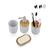 Conjunto 4 acessórios de banheiro de bambu kit completo porta escova de dente sabonete saboneteira Marmore Branco