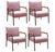 Conjunto 4 Poltronas Jade Moderna Braço Metal Cadeira Decorativa Sala Recepção Veludo Rosê 390