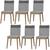 Conjunto 6 Cadeiras Cristal Linho com Pés de Madeira Maciça Neblina/Cinza