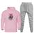 Conjunto Blusa de Frio Canguru e Calça Moletom 50% Poliéster 50% Algodão Quentinha Estampada Rosa