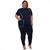 Conjunto Blusa e Calça de Malha Moda Plus Size Feminina Azul marinho