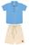 Conjunto Camisa Gola Polo Mais Bermuda de Linho Infantil Masculino Azul claro