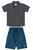 Conjunto Camisa Gola Polo Mais Bermuda de Linho Infantil Masculino Chumbo