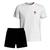 Conjunto Camiseta Algodão Premium e Short Tactel Estampado Branco flor 01