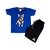 Conjunto Camiseta e Short Infantil Alta Qualidade Desenho Buldogue Francês Azul