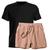 Conjunto Camiseta e Short Linho Premium Bermuda Masculina Moda Praia Luxo Preto, Bege