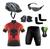 Conjunto Ciclismo Camisa C/ Proteção UV e Bermuda C/ Forro Interno + Capacete de Ciclismo Atrio C/ Luz Led + Par de Luvas Kode + Óculos de Proteção Pr Punisher preto, Vermelho