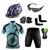 Conjunto Ciclismo Camisa C/ Proteção UV e Bermuda C/ Forro Interno + Capacete de Ciclismo Atrio C/ Luz Led + Par de Luvas Kode + Óculos de Proteção Pr Bike preto, Azul