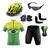 Conjunto Ciclismo Camisa C/ Proteção UV e Bermuda C/ Forro Interno + Capacete de Ciclismo Atrio C/ Luz Led + Par de Luvas Kode + Óculos de Proteção Pr Brasil amarelo neon