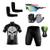 Conjunto Ciclismo Camisa c/ Proteção UV e Bermuda c/ Gel + Luvas Ciclismo + Óculos + Manguitos Punisher preto, Branco