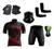 Conjunto Ciclismo Camisa C/ Proteção UV e Bermuda C/ Proteção em Gel + Par de Luvas Kode + Par de Manguitos + Bandana Xbike preto, Vermelho