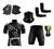 Conjunto Ciclismo Camisa C/ Proteção UV e Bermuda C/ Proteção em Gel + Par de Luvas Kode + Par de Manguitos + Bandana Ciclista preto, Branco