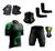 Conjunto Ciclismo Camisa C/ Proteção UV e Bermuda C/ Proteção em Gel + Par de Luvas Kode + Par de Manguitos + Bandana Cilcista preto, Verde