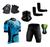 Conjunto Ciclismo Camisa C/ Proteção UV e Bermuda C/ Proteção em Gel + Par de Luvas Kode + Par de Manguitos + Bandana Ciclista preto, Azul