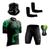 Conjunto Ciclismo Camisa C/ Proteção UV e Bermuda C/ Proteção em Gel + Par de Manguitos + Bandana Cilcista preto, Verde