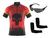 Conjunto Ciclismo Camisa C/ Proteção UV e Bermuda C/ Proteção UV + Óculos Esportivo Espelhado + Par de Manguitos Punisher preto, Vermelho