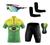 Conjunto Ciclismo Camisa C/ Proteção UV e Bermuda C/ Proteção UV + Óculos Esportivo Espelhado + Par de Manguitos Brasil amarelo neon
