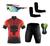 Conjunto Ciclismo Camisa C/ Proteção UV e Bermuda C/ Proteção UV + Óculos Esportivo Espelhado + Par de Manguitos Punisher preto, Vermelho