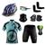 Conjunto Ciclismo Camisa e Bermuda + Capacete de Ciclismo C/ Luz LED + Luvas de Ciclismo + Óculos Esportivo +  Par de Manguitos + Bandana Bike azul