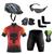 Conjunto Ciclismo Camisa e Bermuda + Capacete de Ciclismo C/ Luz LED + Luvas de Ciclismo + Óculos Esportivo +  Par de Manguitos Punisher vermelho